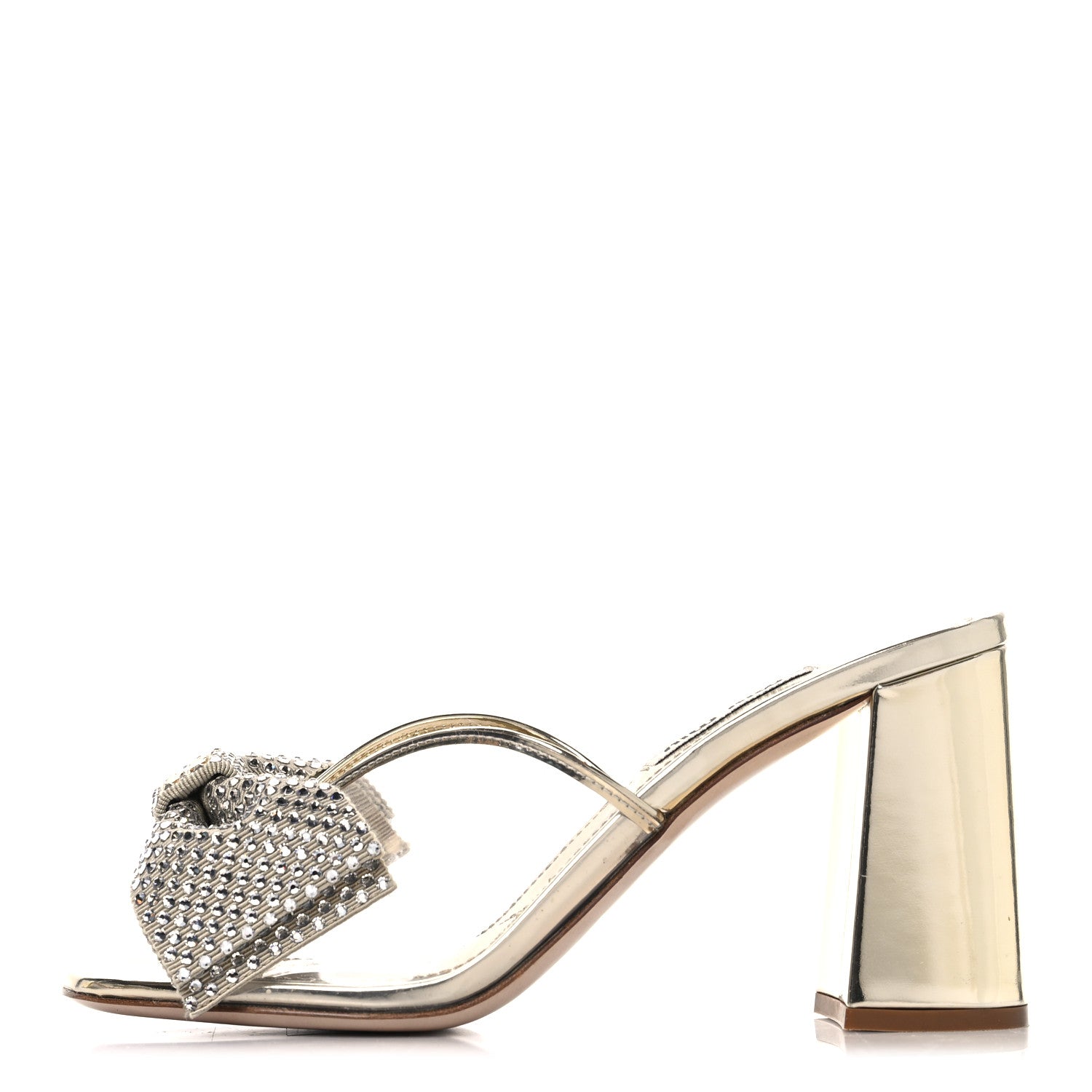 Miu Miu Metallic Calfskin Crystal Bow Sandals 35 Pirite 1 of 8