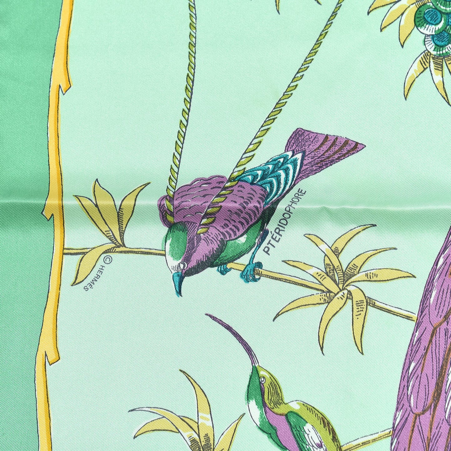 Silk Vintage Les Oiseaux Des Iles Scarf 70 Jade Jaune Violet