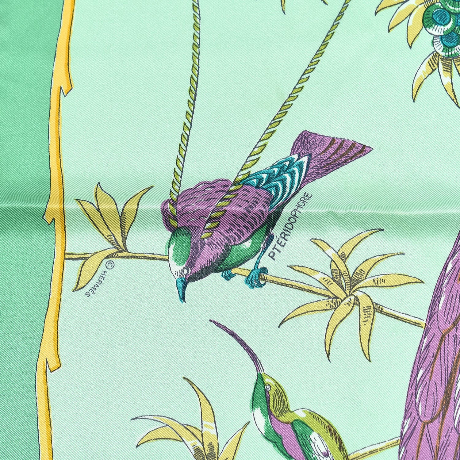 Hermes Silk Vintage Les Oiseaux Des Iles Scarf 70 Jade Jaune Violet 5 of 6