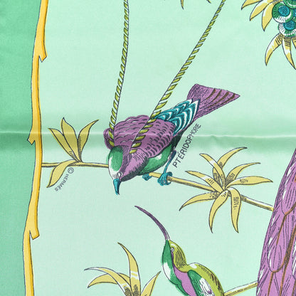 Hermes Silk Vintage Les Oiseaux Des Iles Scarf 70 Jade Jaune Violet 5 of 6