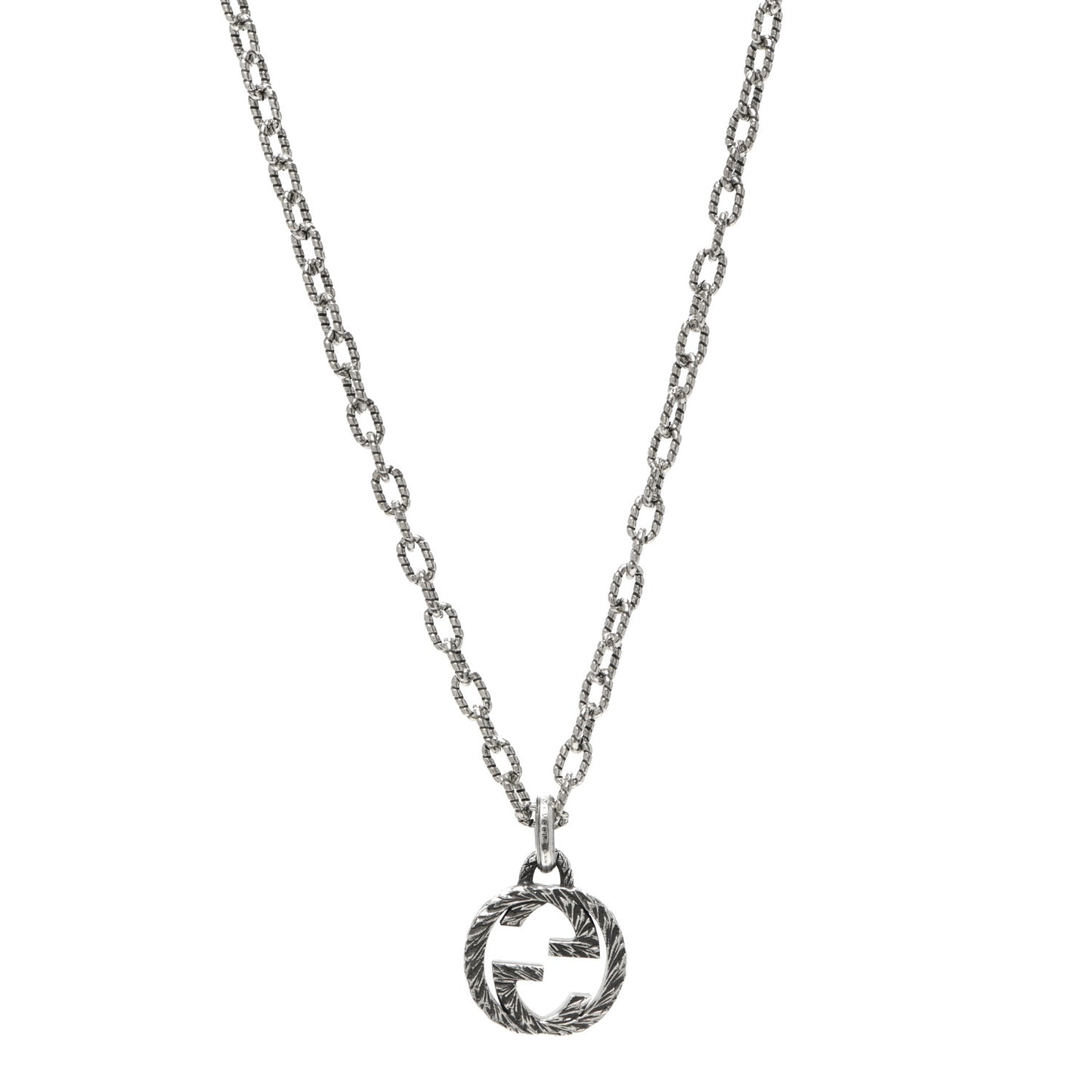 Sterling Silver Small Textured Interlocking G Pendant Necklace