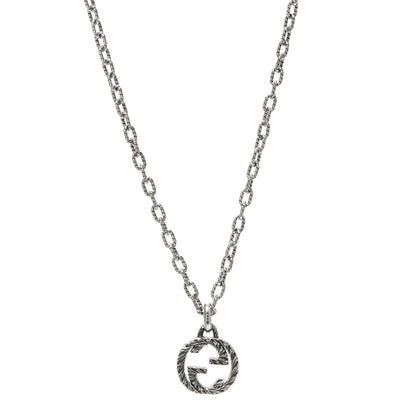Gucci Sterling Silver Small Textured Interlocking G Pendant Necklace 1 of 5