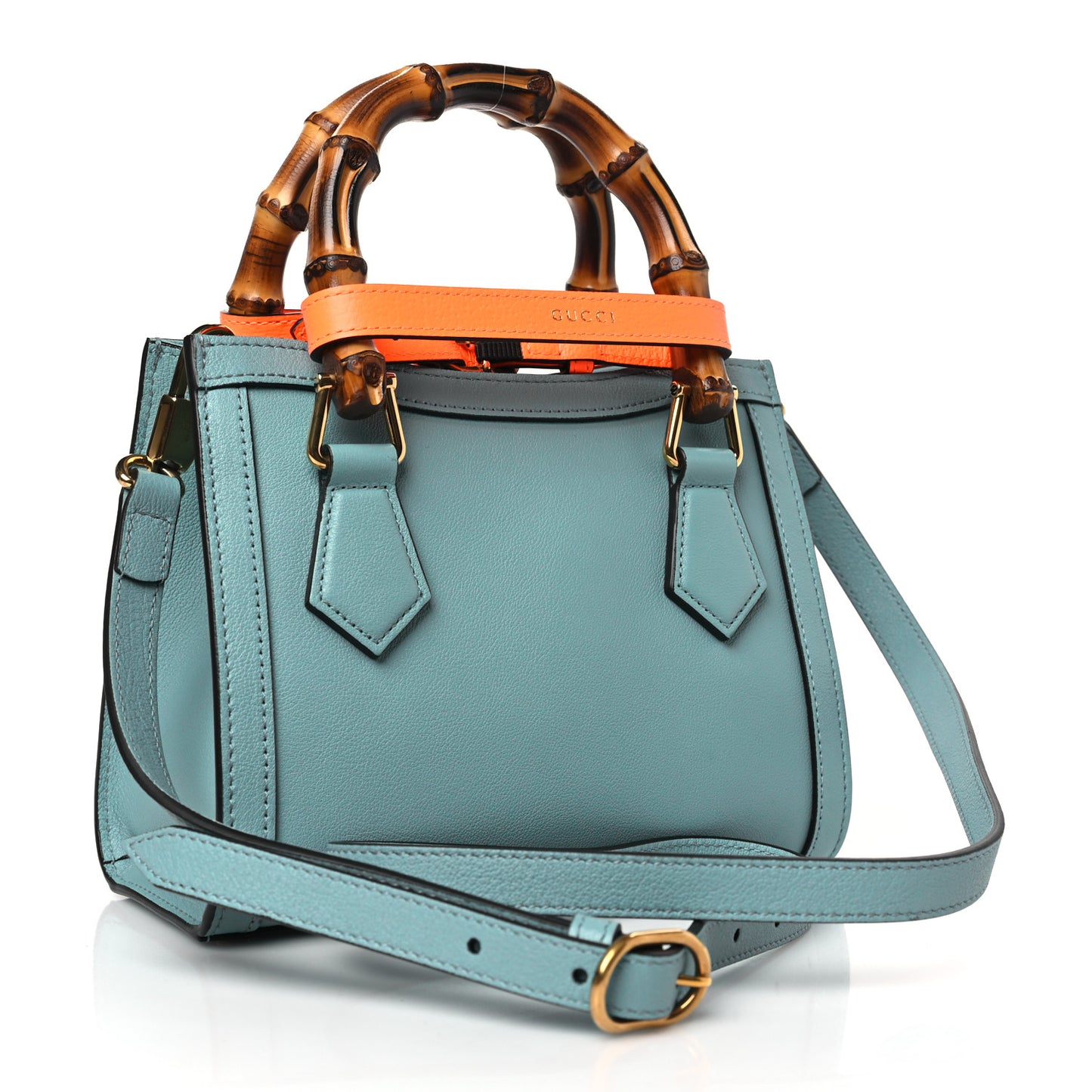 Wonka Grain Calfskin Mini Diana Tote Bag Dusty Azure Orange Fluo
