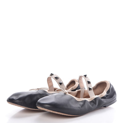 Valentino Garavani Nappa Rockstud Cross Strap Ballerina Flats 35.5 Black 3 of 10