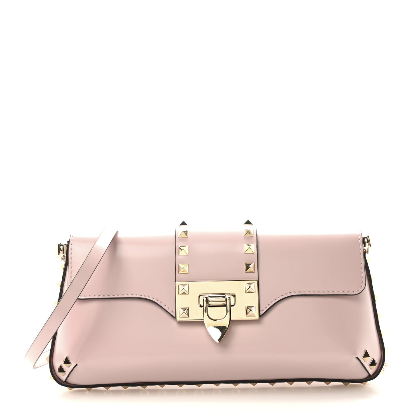 Brushed Calfskin Rockstud Flip Lock Chain Shoulder Bag Rose Quartz