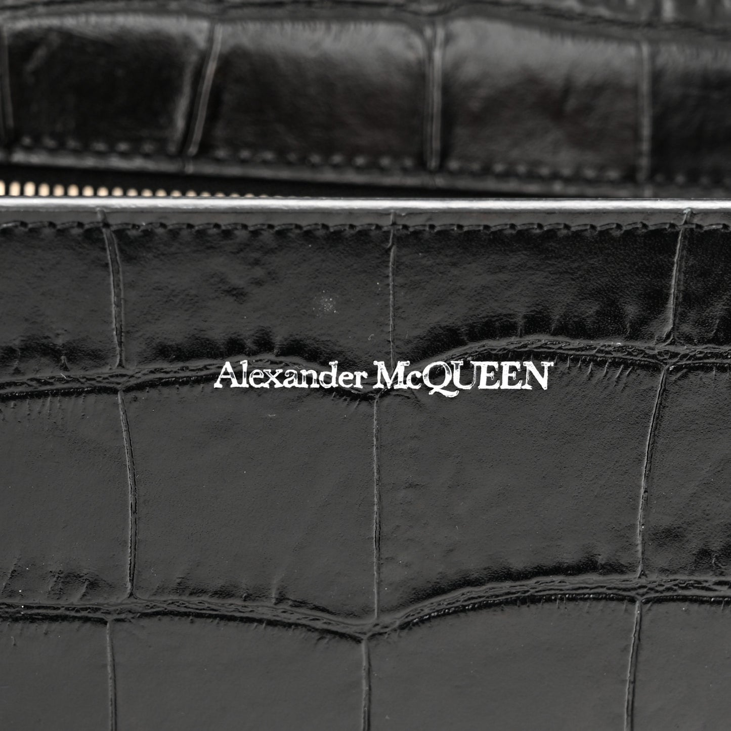 Shiny Crocodile Embossed Jeweled Satchel Black