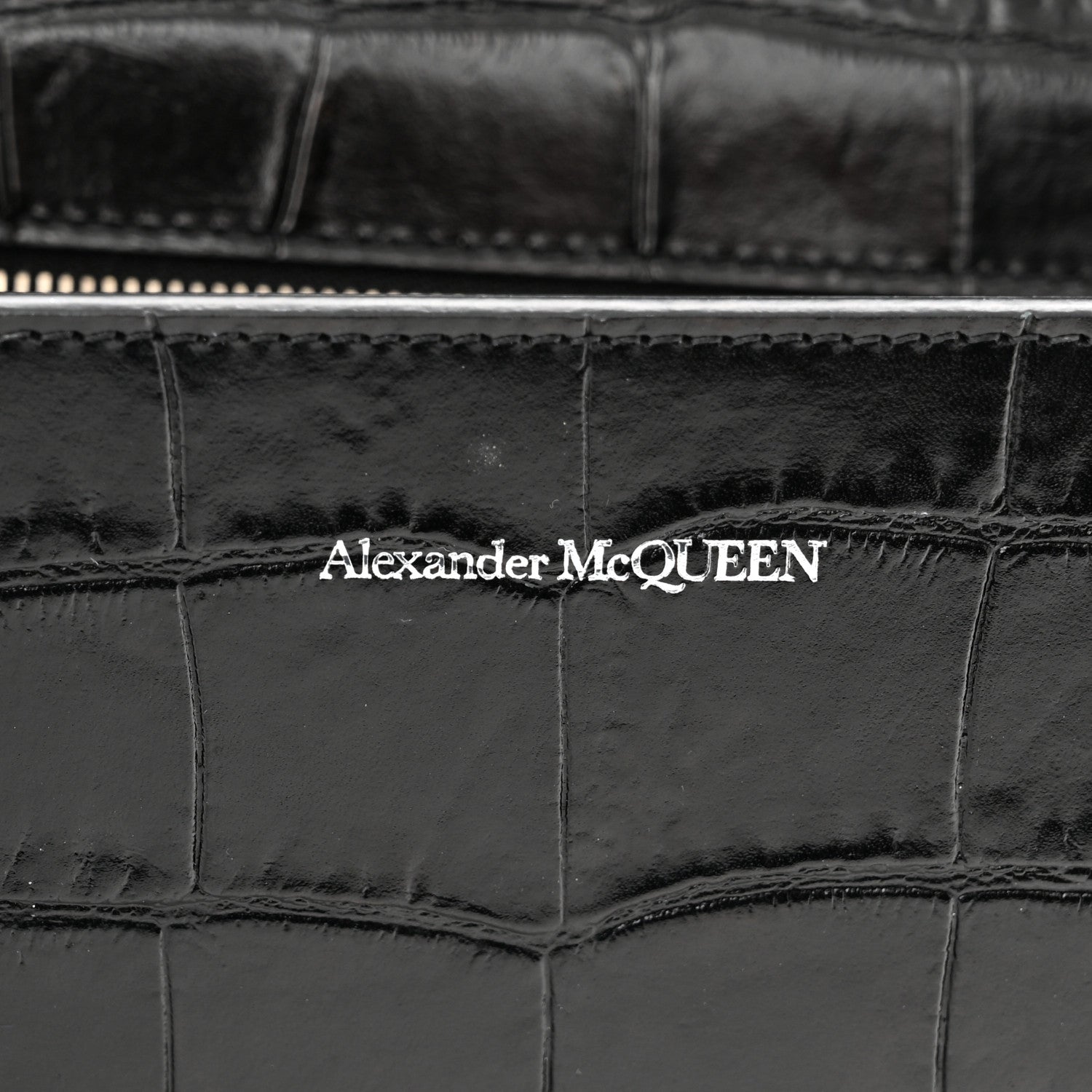 Alexander McQueen Shiny Crocodile Embossed Jeweled Satchel Black 5 of 10