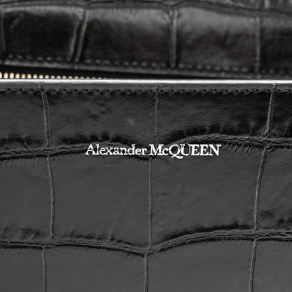 Alexander McQueen Shiny Crocodile Embossed Jeweled Satchel Black 5 of 10