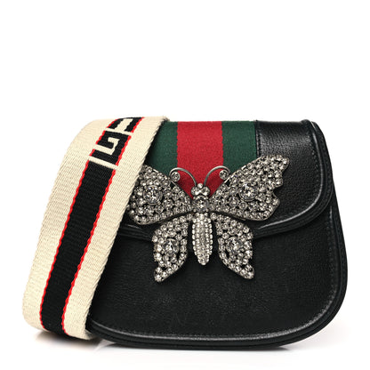 Gucci Calfskin Web Crystal Butterfly Stripe Small Totem Shoulder Bag Black 1 of 10