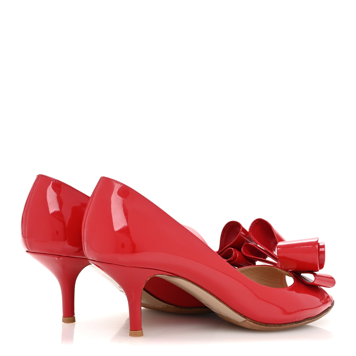 Valentino Garavani Patent Couture Bow Peep Toe Low Heel Pumps 39 Rosso Valentino 5 of 10