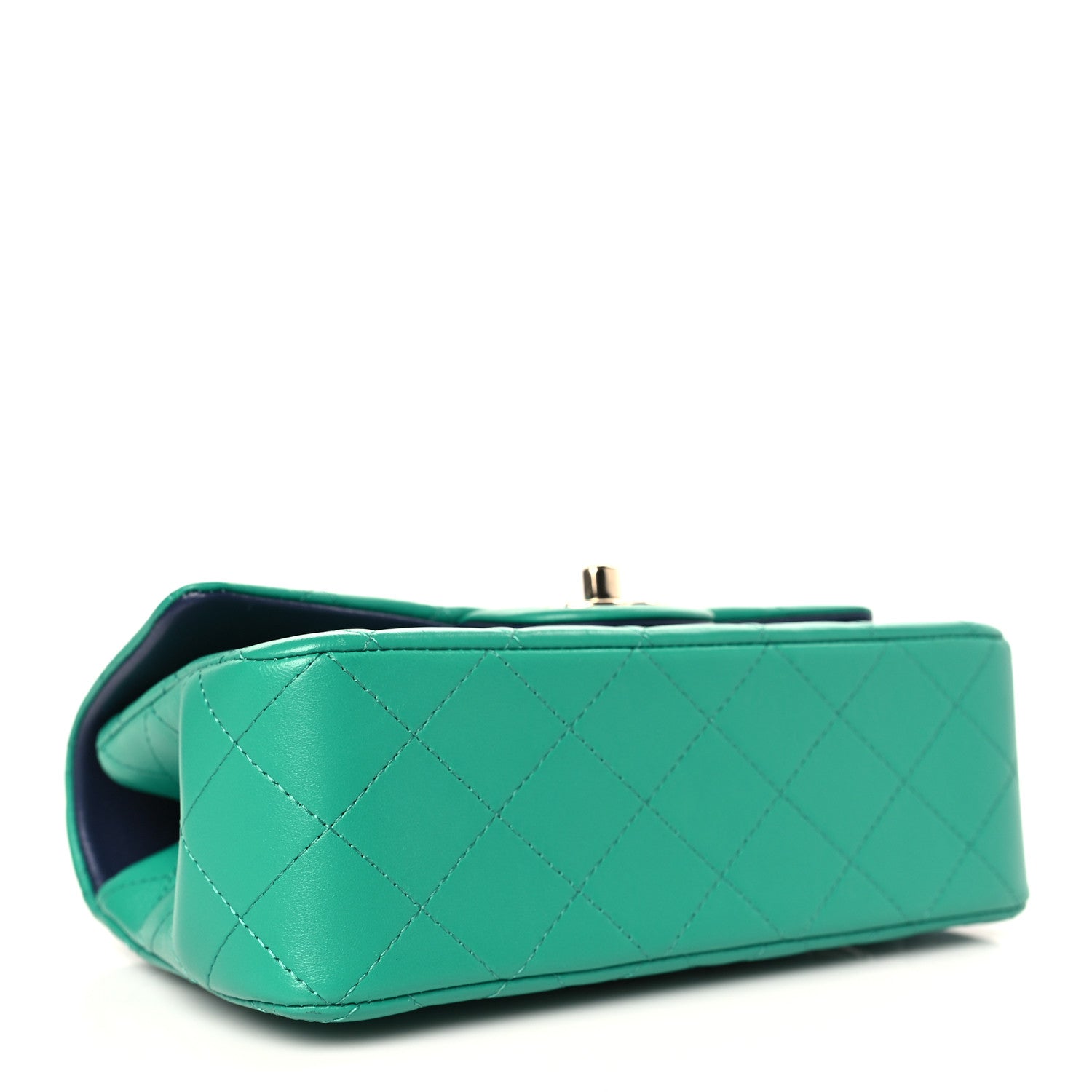 Chanel Lambskin Quilted Bi-Color Mini Top Handle Rectangular Flap Green Dark Blue 4 of 10