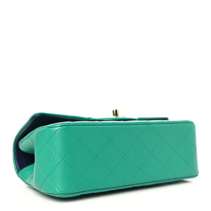 Chanel Lambskin Quilted Bi-Color Mini Top Handle Rectangular Flap Green Dark Blue 4 of 10