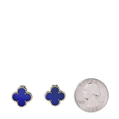 Van Cleef & Arpels 18K Yellow Gold Lapis Lazuli Vintage Alhambra Earrings 2 of 4