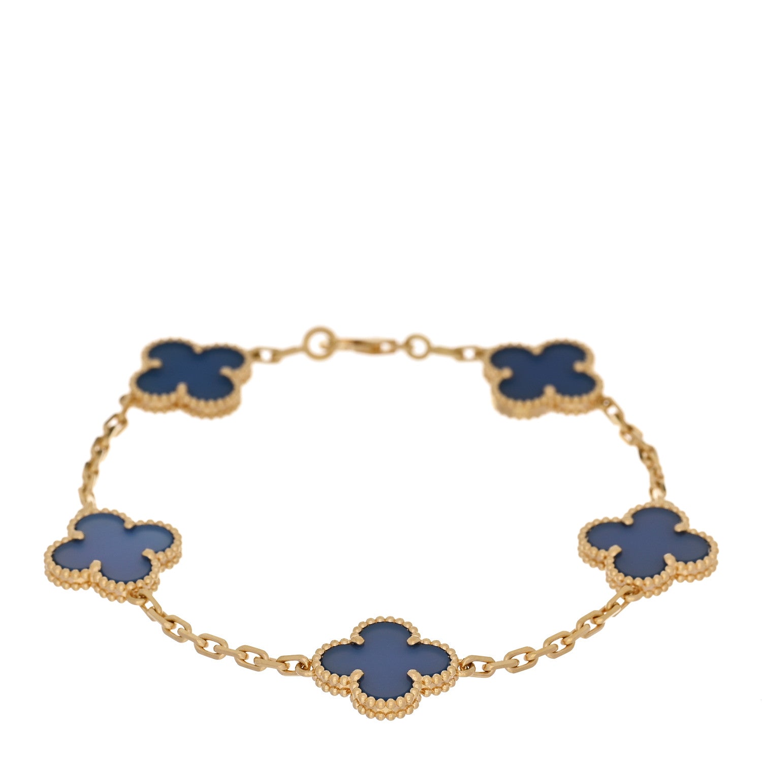 Van Cleef & Arpels 18K Yellow Gold Blue Agate 5 Motifs Vintage Alhambra Bracelet 1 of 4