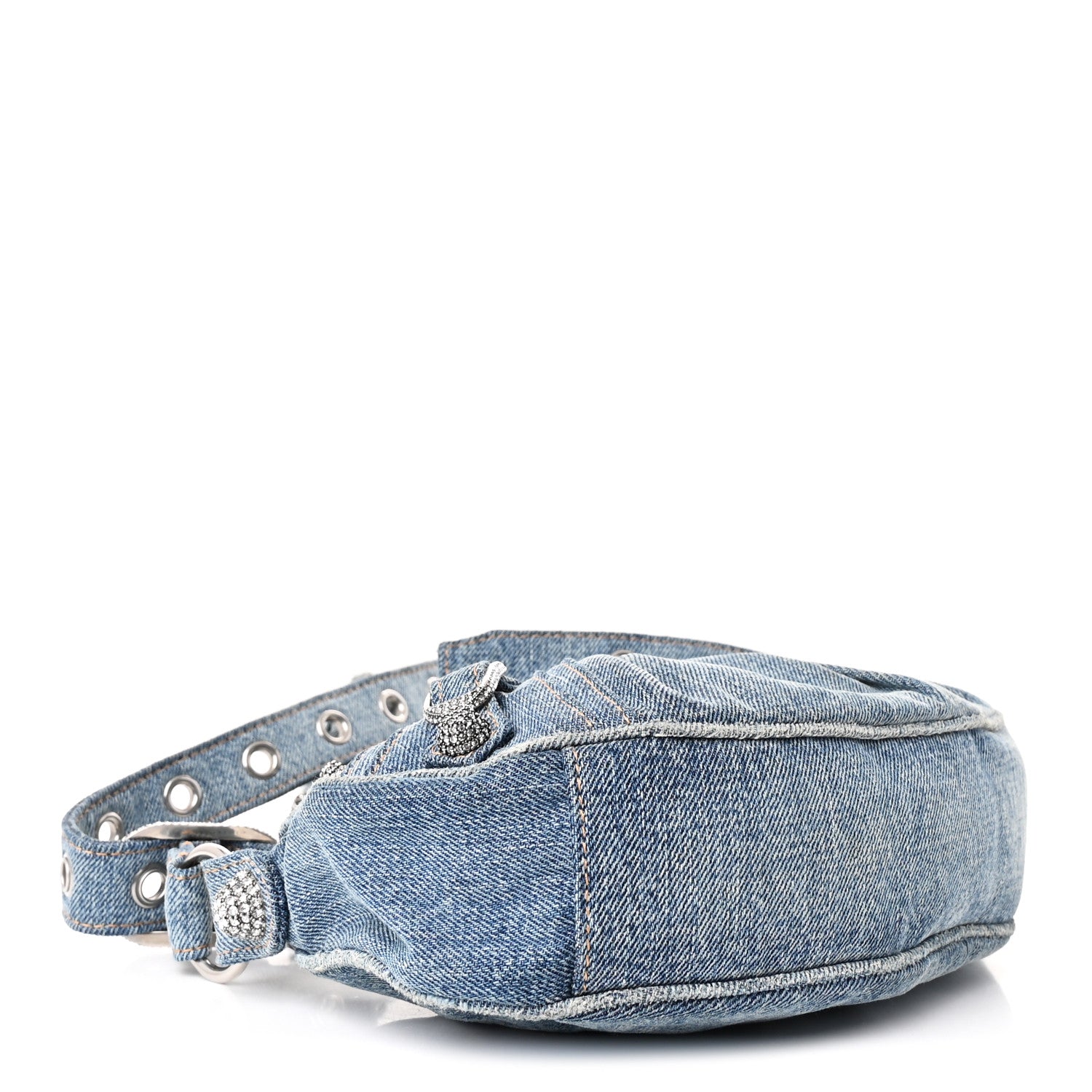 Balenciaga Washed Frayed Denim Crystal Small Le Cagole Shoulder Bag XS Blue 5 of 11