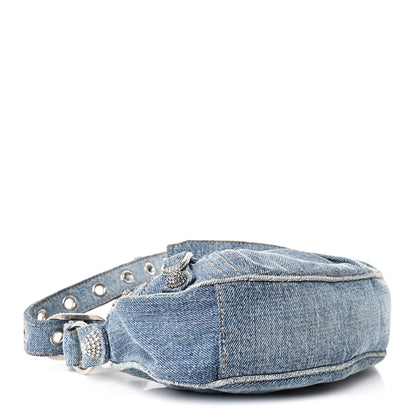 Balenciaga Washed Frayed Denim Crystal Small Le Cagole Shoulder Bag XS Blue 5 of 11