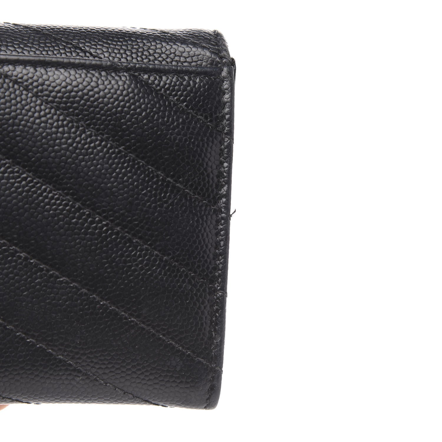 Saint Laurent Grain De Poudre Matelasse Chevron Small Monogram Envelope Wallet Black 8 of 9