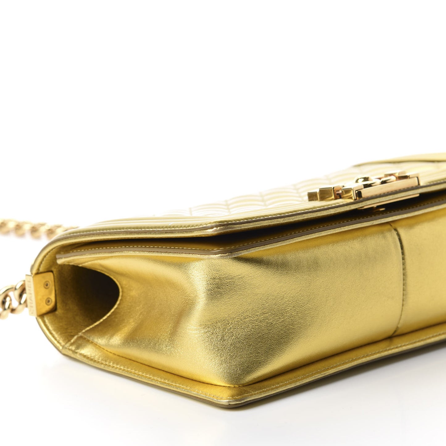 Metallic Patent Calfskin Medium Boy Flap Gold
