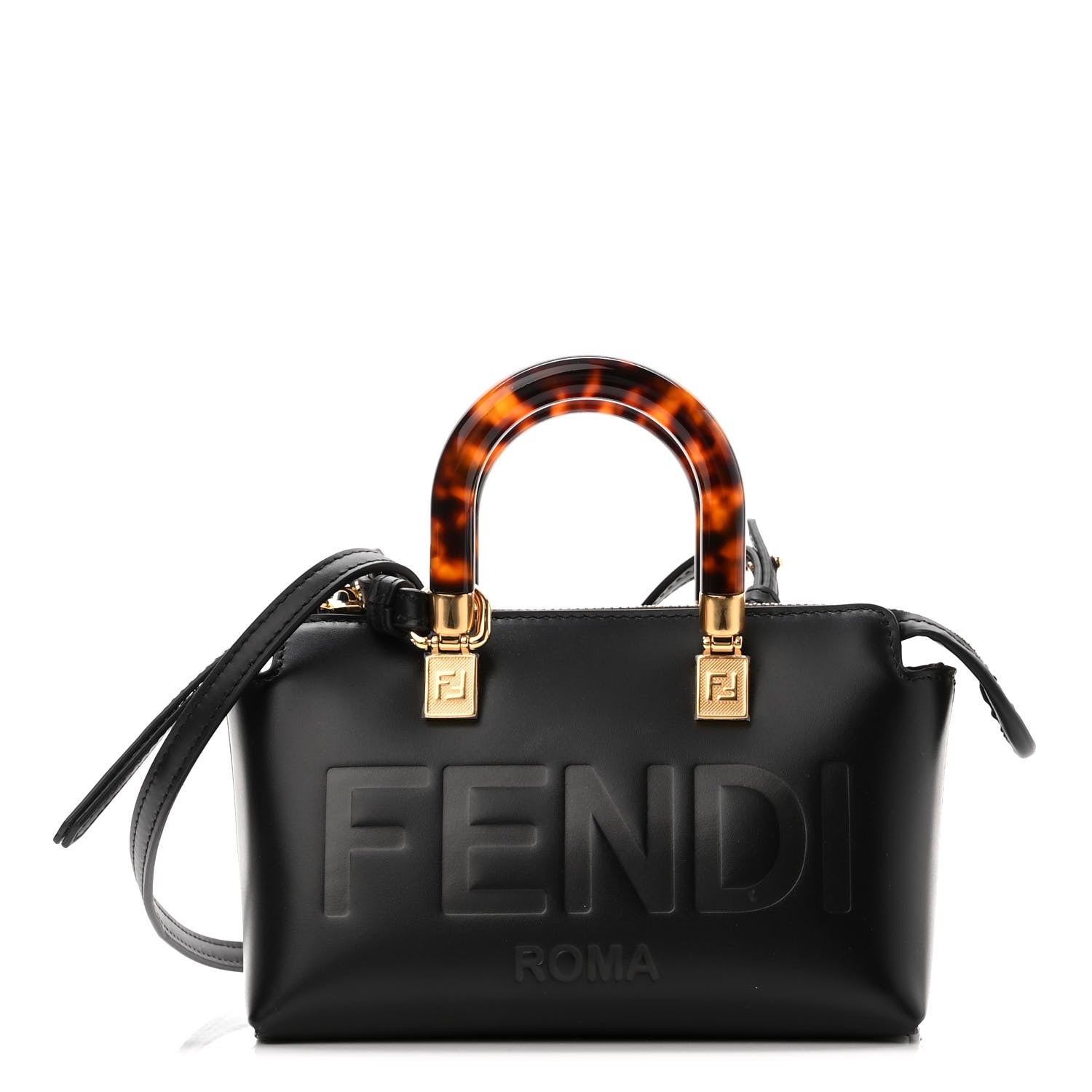Fendi Vitello King Plexiglass Logo Embossed Mini By The Way Top Handle Boston Bag Black 1 of 11