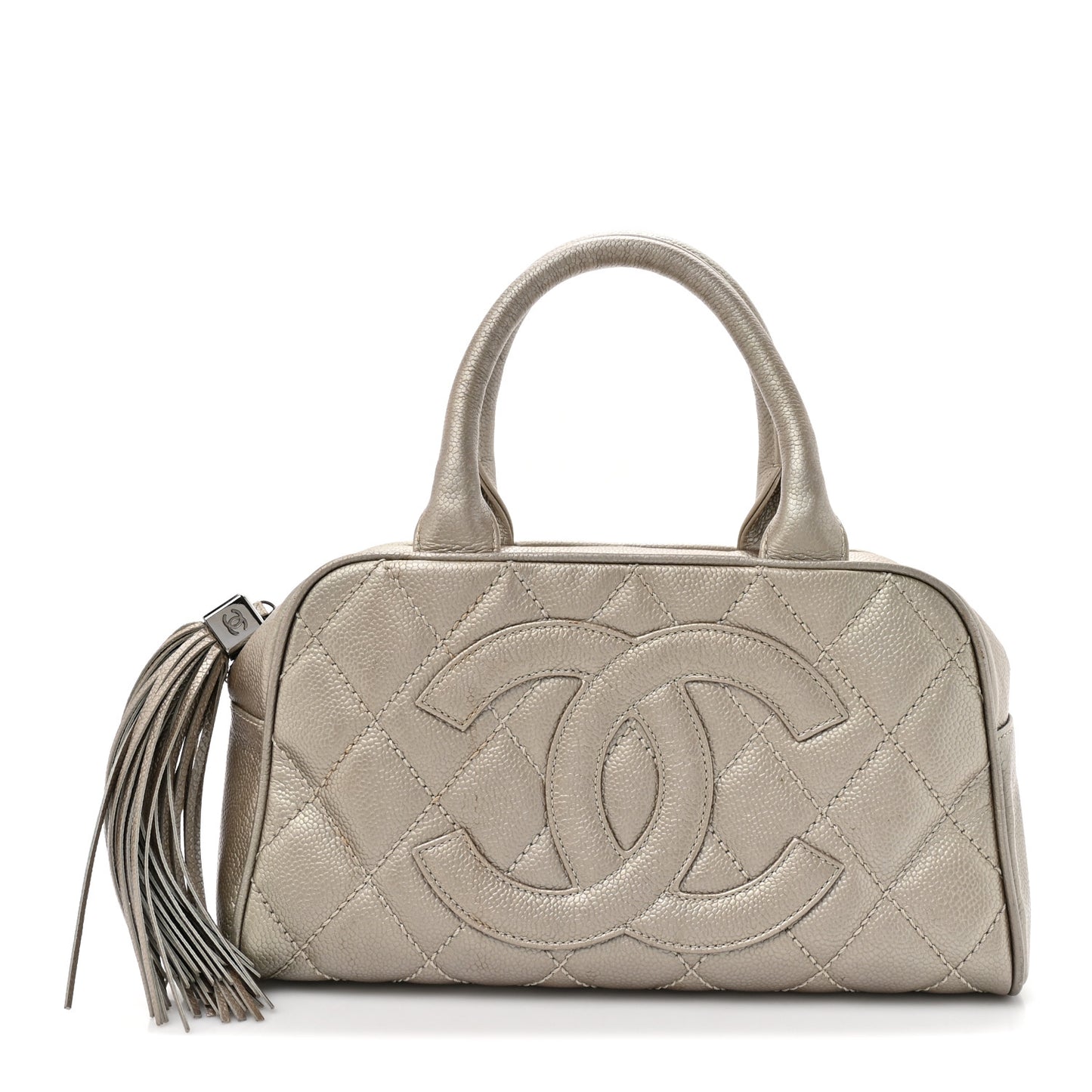 Metallic Caviar Quilted Timeless Bowler Silver