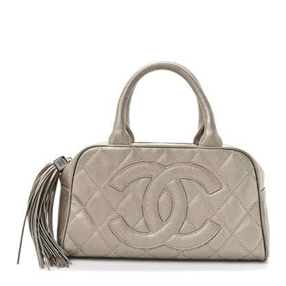 Chanel Metallic Caviar Quilted Timeless Bowler Silver 1 of 14