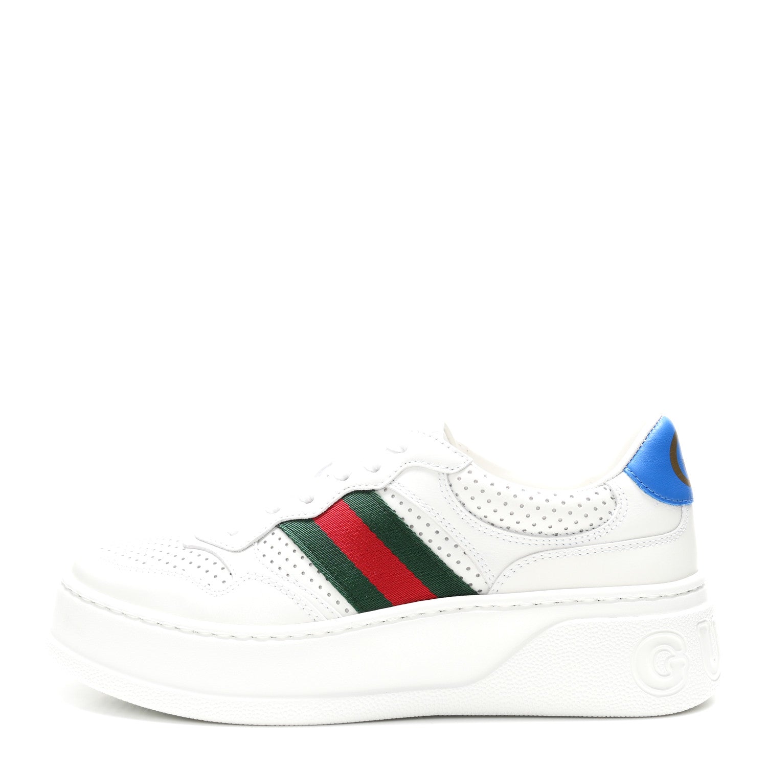 Gucci Calfskin Web Perforated Womens Platform 55mm Sneakers 36 White Bright Splash 1 of 11