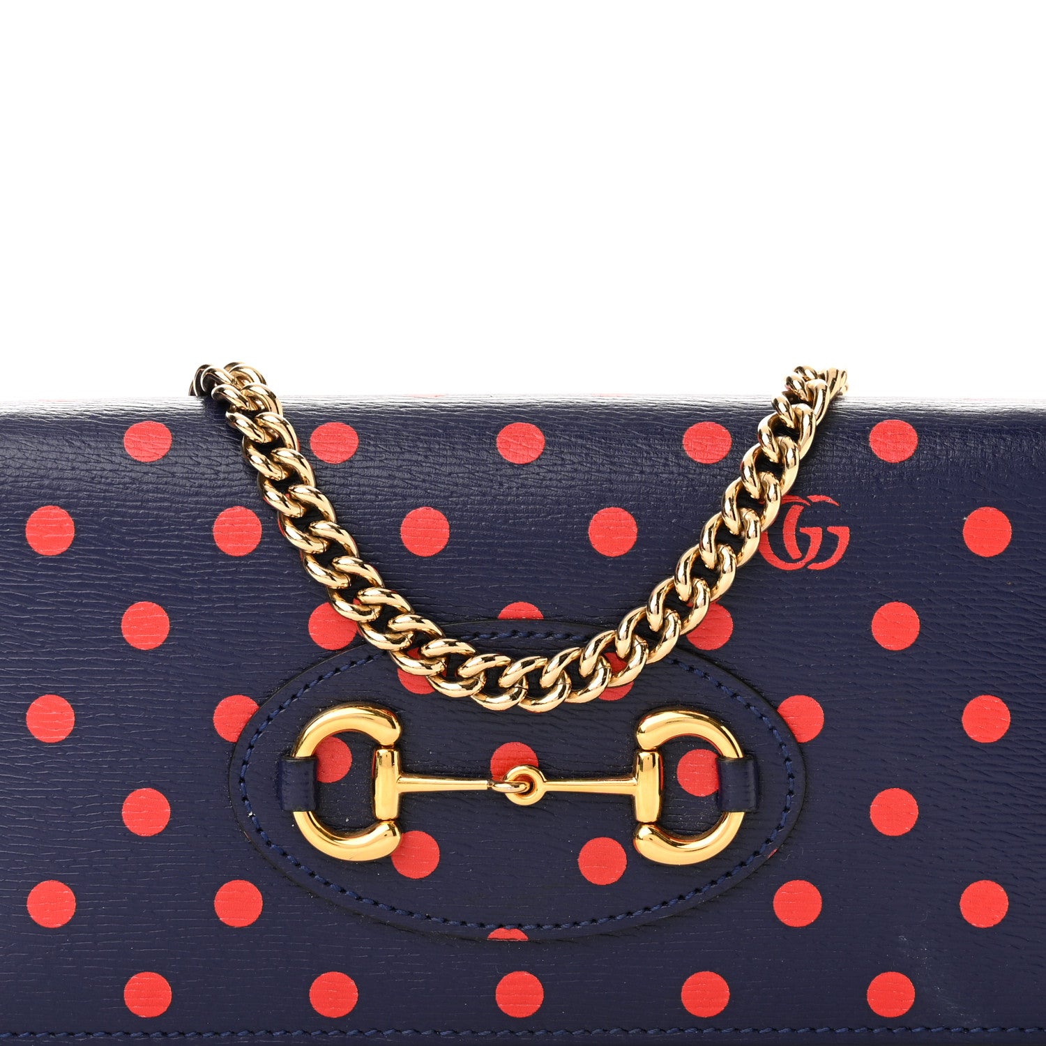 Gucci Shangai Calfskin Polka Dot Horsebit 1955 Wallet On Chain Blue Orange Sailor Blue 8 of 10