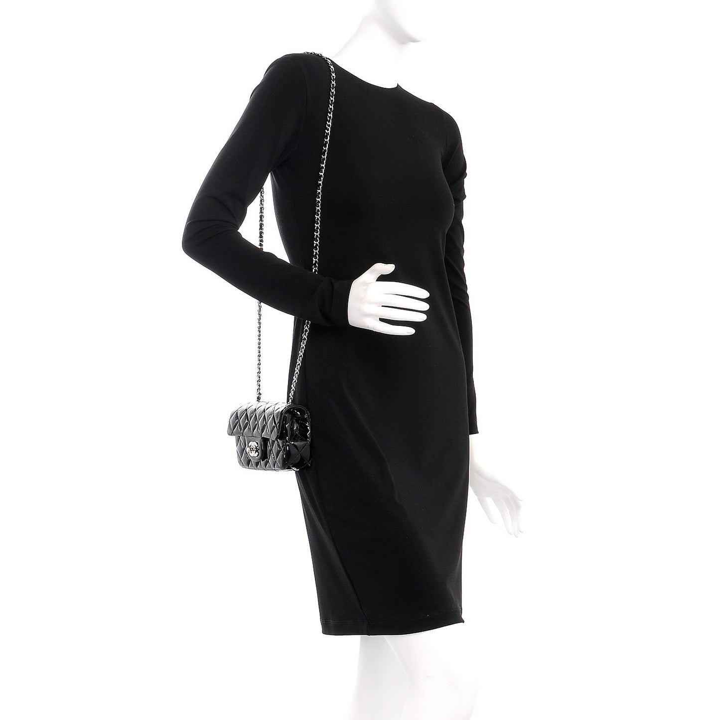 Patent Calfskin Quilted Extra Mini Rectangular Flap Black