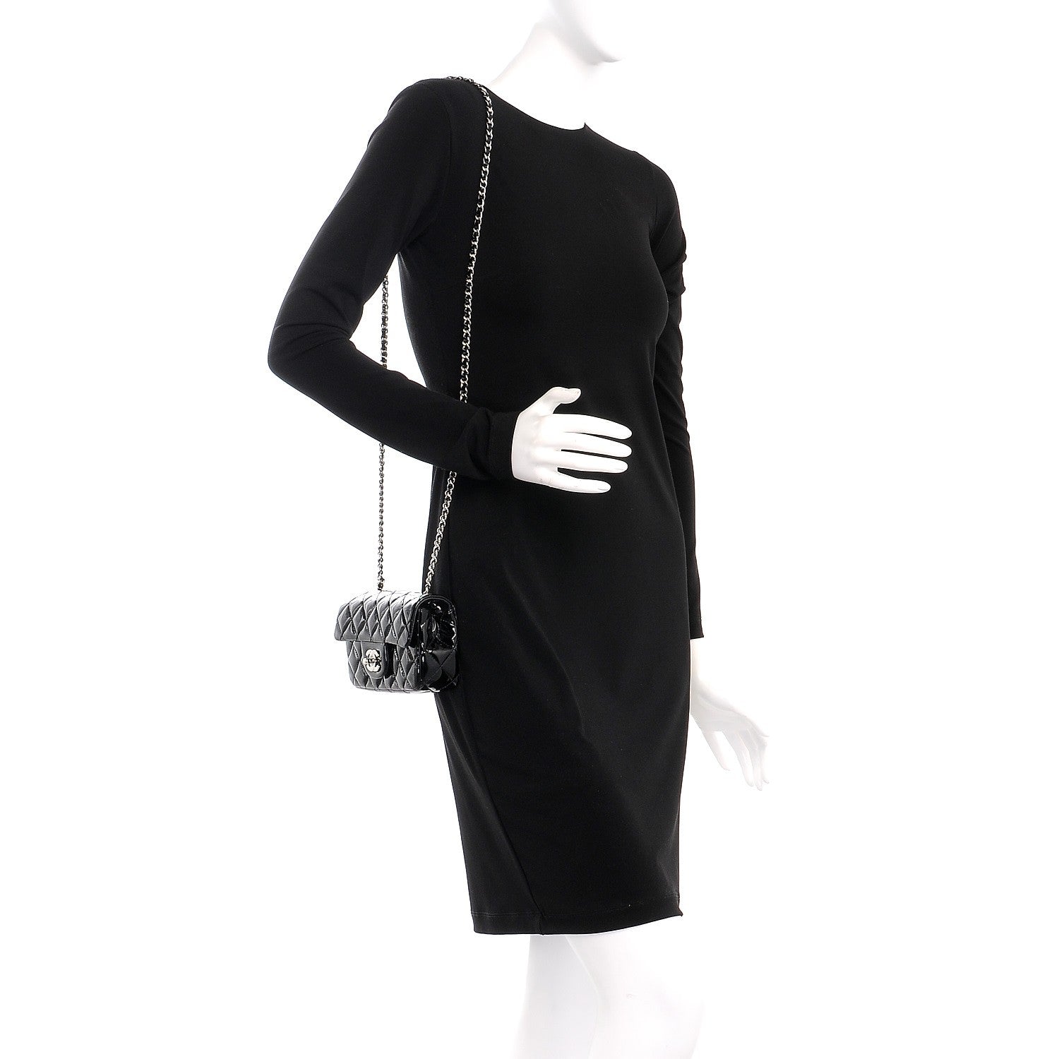 Chanel Patent Calfskin Quilted Extra Mini Rectangular Flap Black 2 of 7