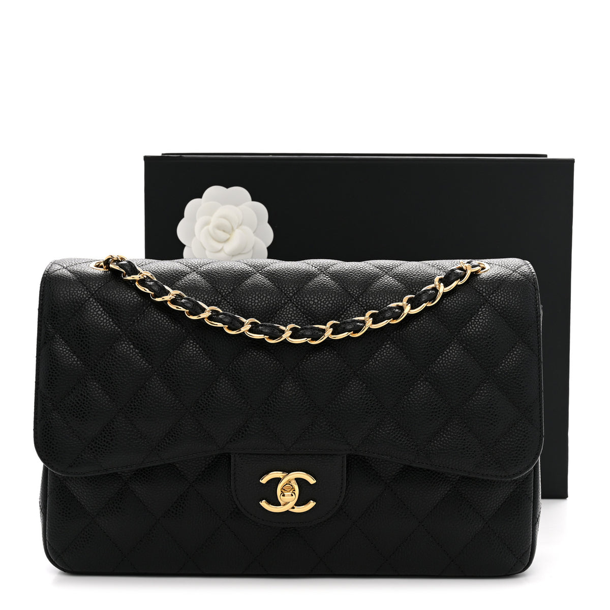 Caviar Quilted Jumbo Double Flap Black