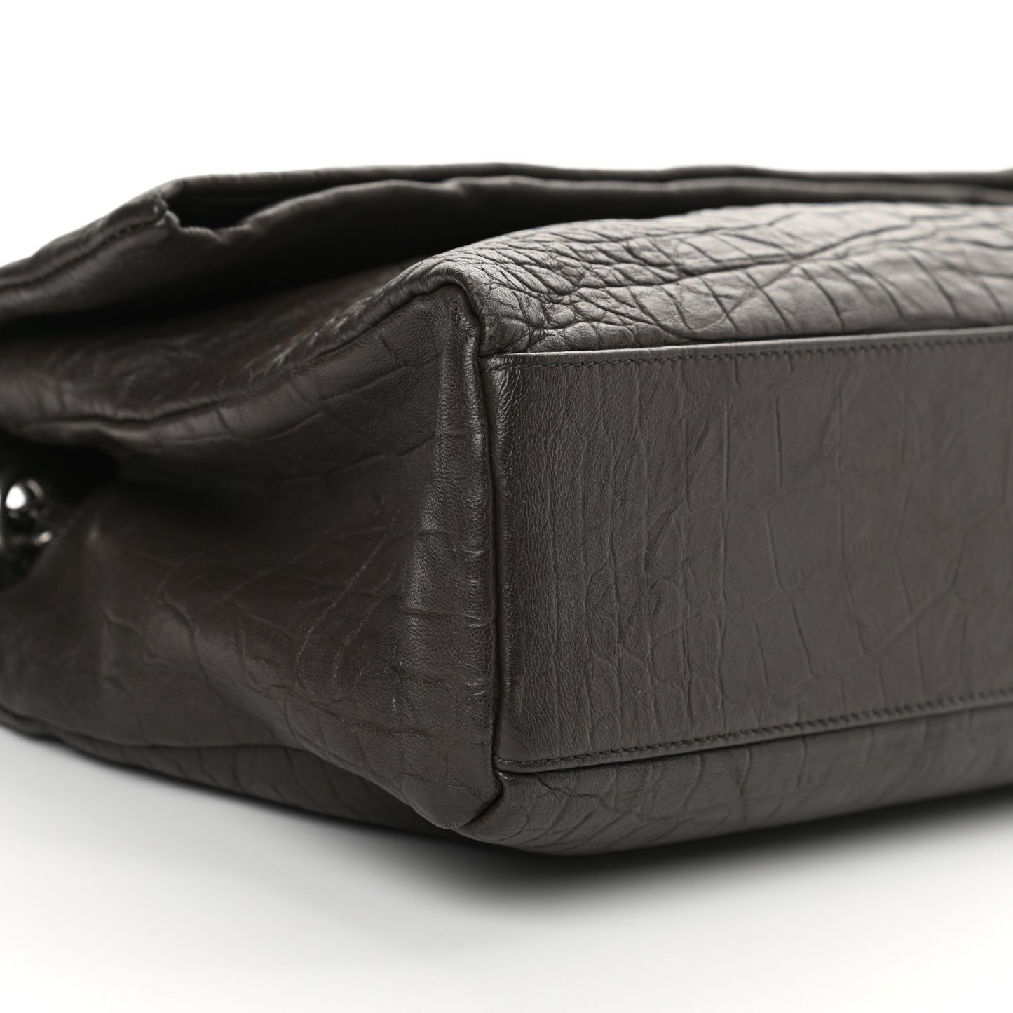 Calfskin Crocodile Embossed Medium West Hollywood Monogram Fold-Over Grey