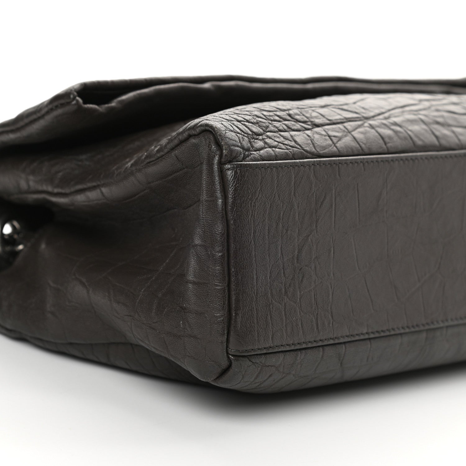 Saint Laurent Calfskin Crocodile Embossed Medium West Hollywood Monogram Fold-Over Grey 9 of 10