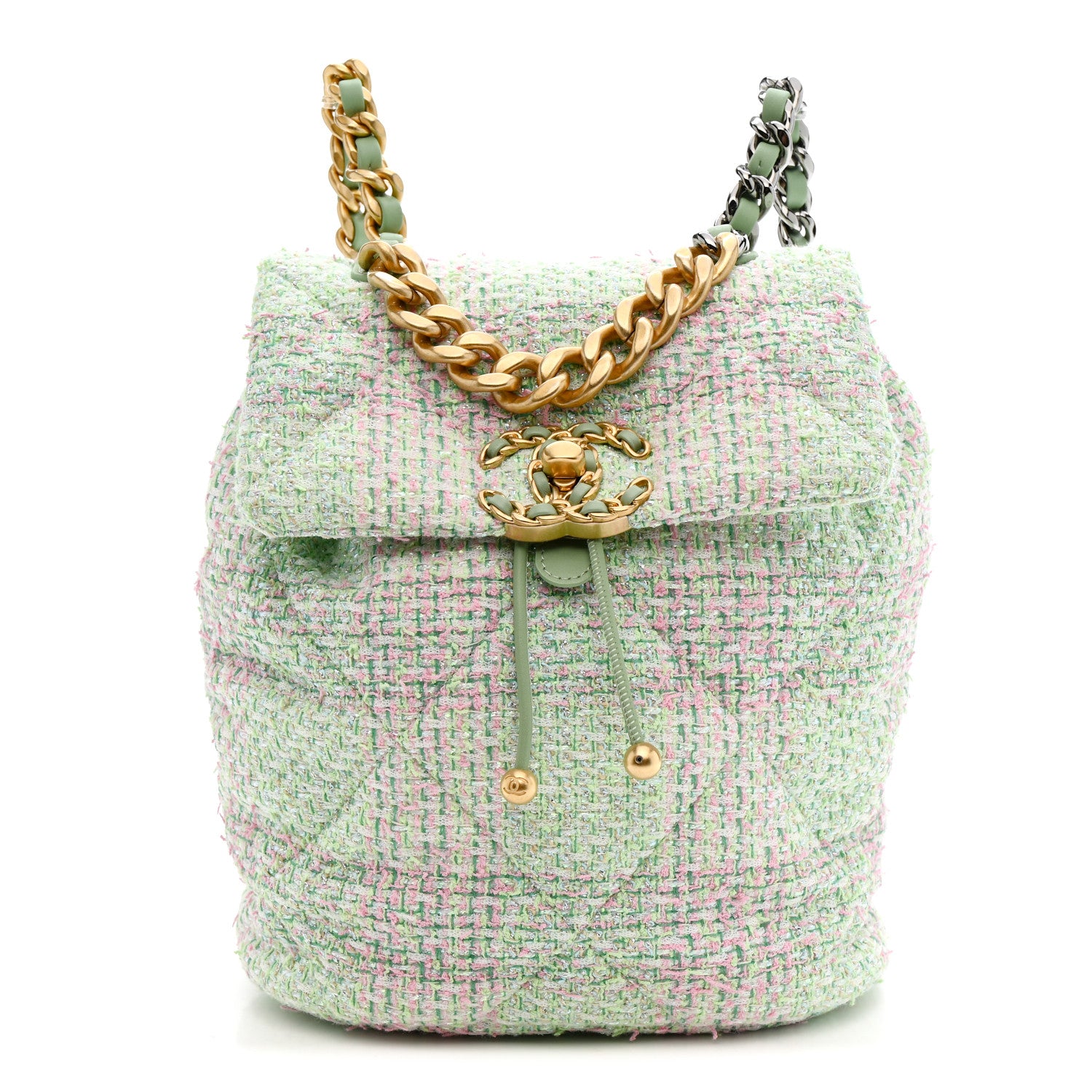 Chanel Tweed Quilted Chanel 19 Backpack Green Pink 1 of 10