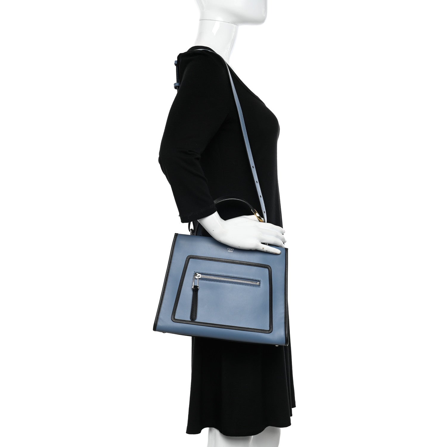 Fendi Vitello Century Opaco F is Fendi Bi-Color Small Runaway Satchel Ceruelo Black 2 of 10