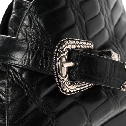Saint Laurent Calfskin Crocodile Embossed Womens Dixon Buckle Ankle Boots 37.5 Black 9 of 15