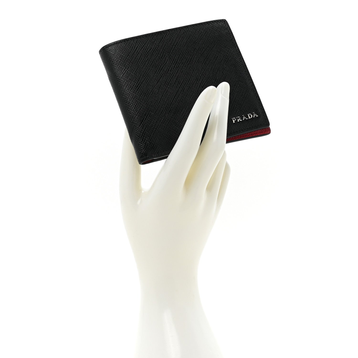 Prada Saffiano Bi-Fold Wallet Black Fuoco 2 of 12