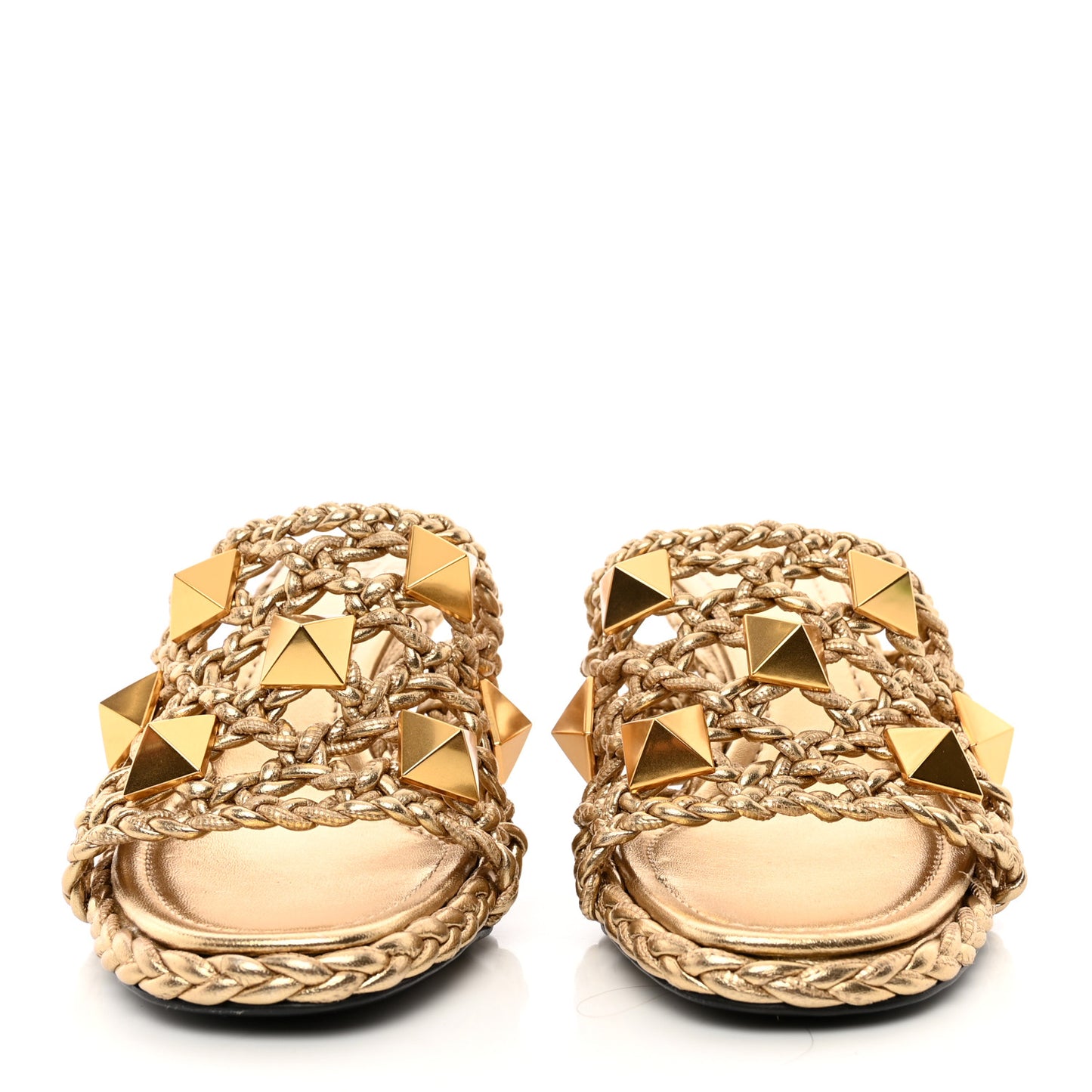 Metallic Nappa Woven Roman Stud 65mm Mule Sandals 38 Star Gold