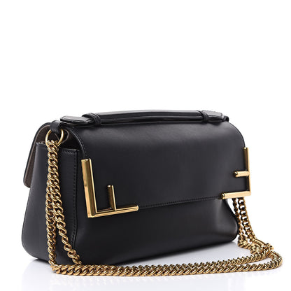 Fendi Vitello Grace Glazed Fabric FF 1974 Double F Shoulder Bag Black Mogano Panna 3 of 10