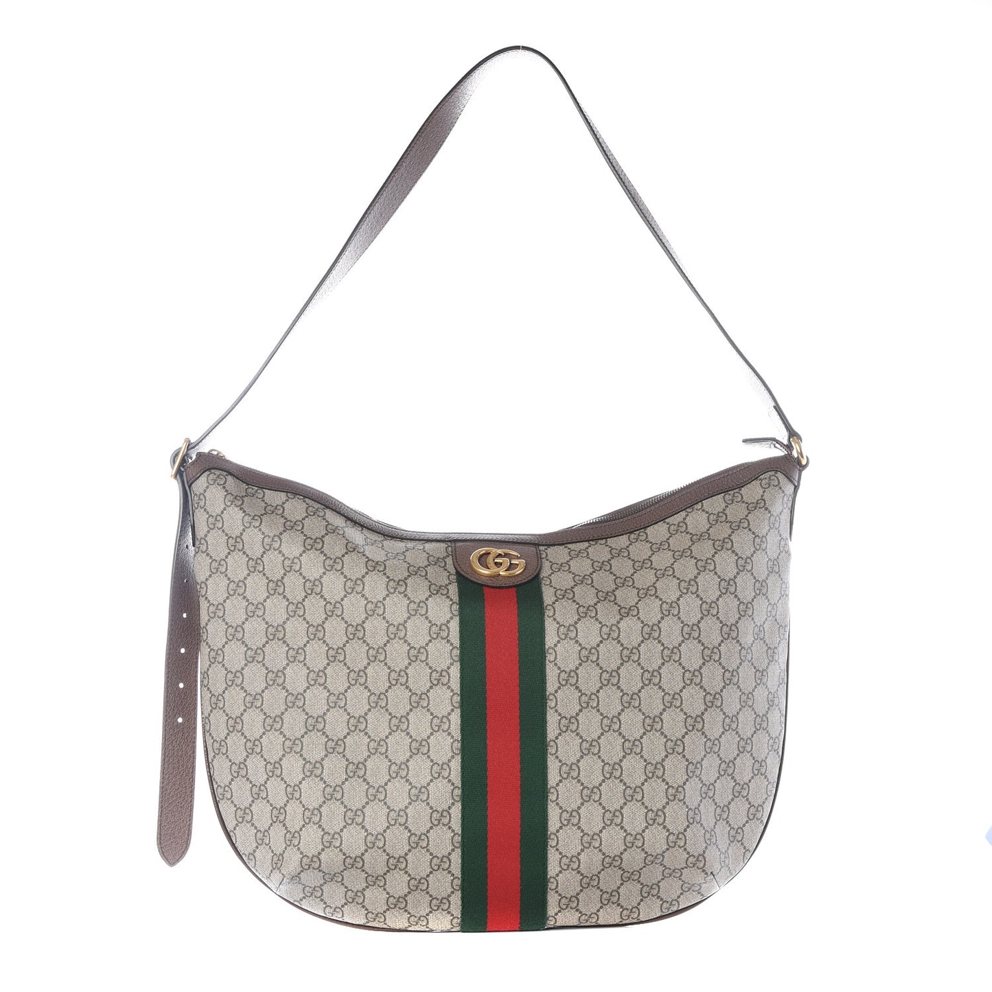 GG Supreme Monogram Web Ophidia Half Moon Hobo Brown