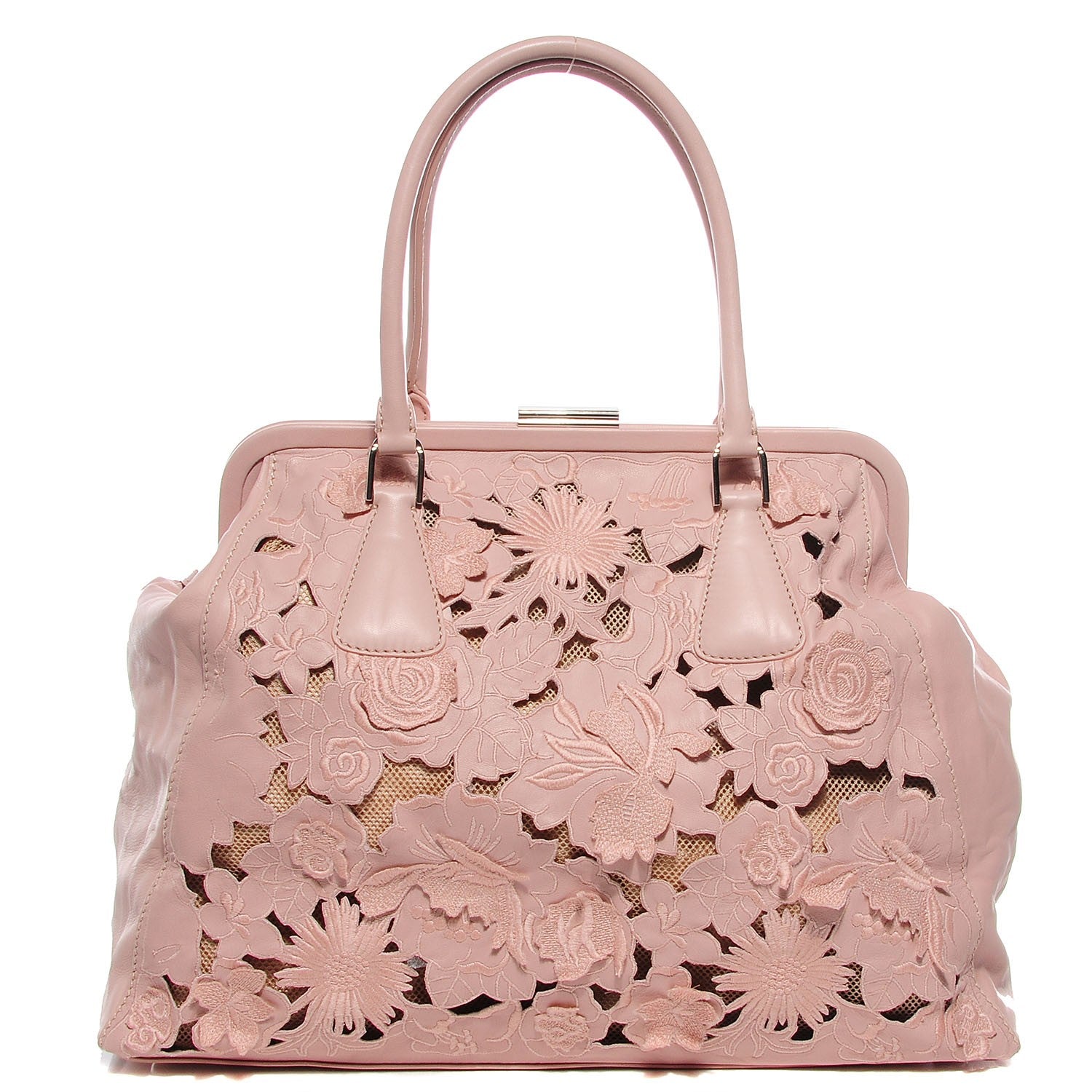 Valentino Garavani Lambskin Lace Girello Satchel Blush 1 of 8