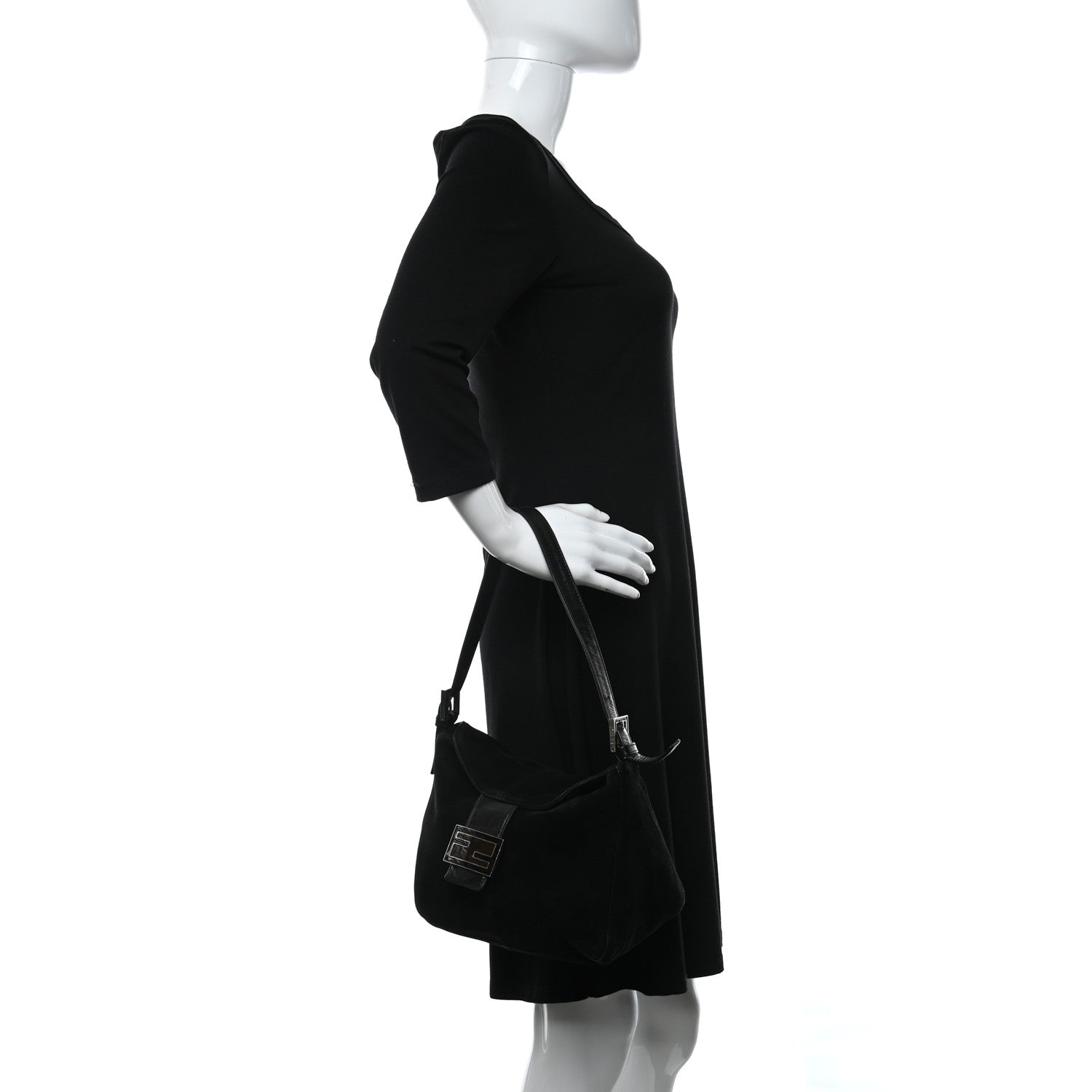 Fendi Suede Shoulder Bag Black 2 of 9