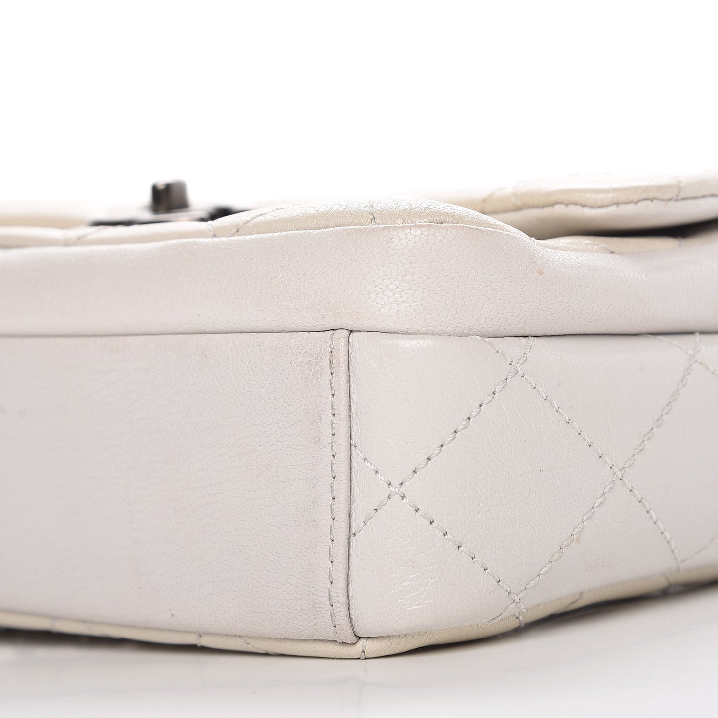 Shiny Goatskin Quilted Small Double Carry Waist Chain Flap White