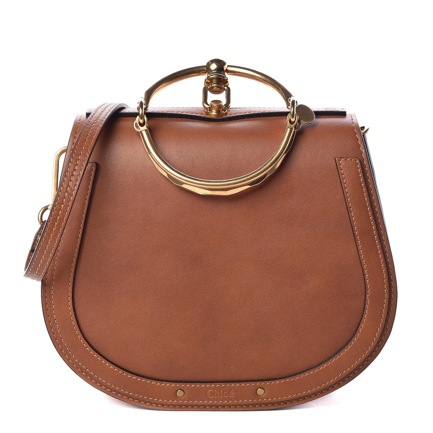 Calfskin Suede Medium Nile Bracelet Bag Caramel