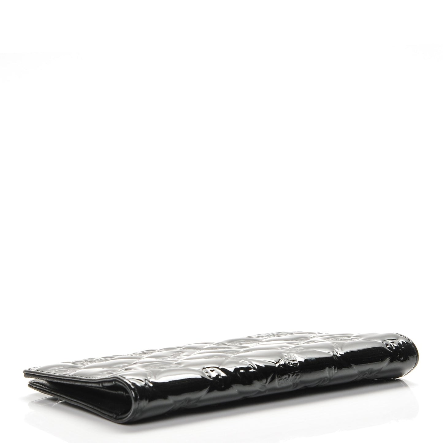 Patent Calfskin Lucky Symbols Yen Wallet Black