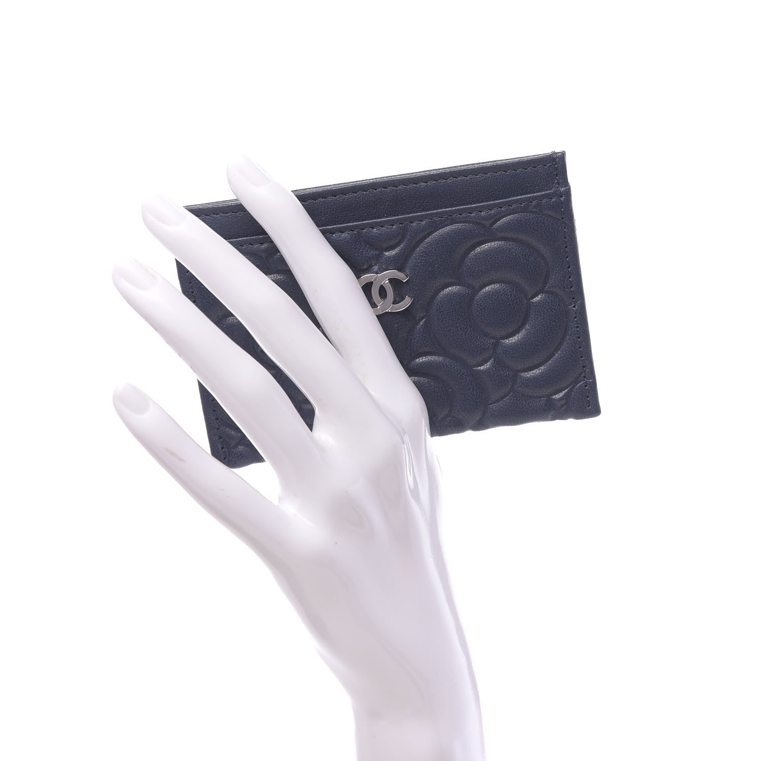 Chanel Goatskin Camellia Embossed Card Holder Dark Blue 2 of 9