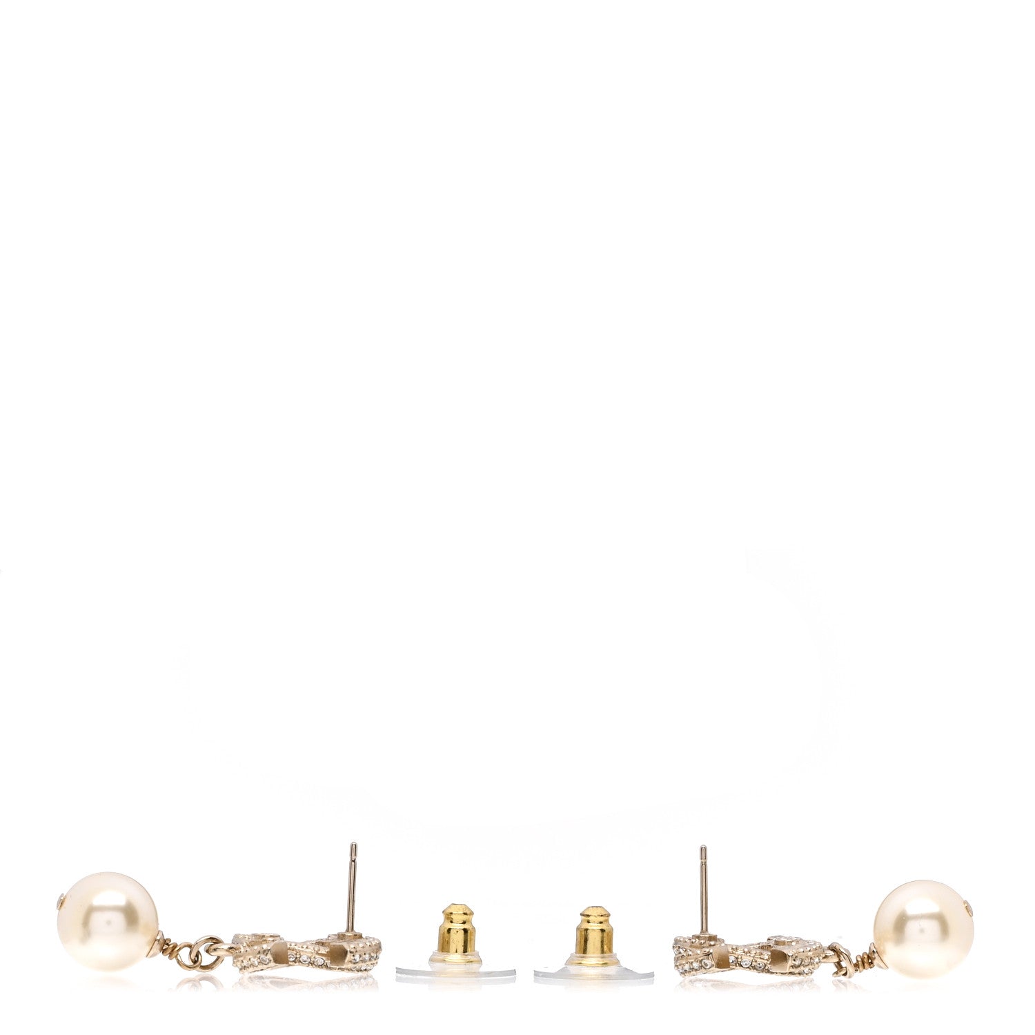 Chanel Crystal Pearl CC Drop Earrings Gold 3 of 4