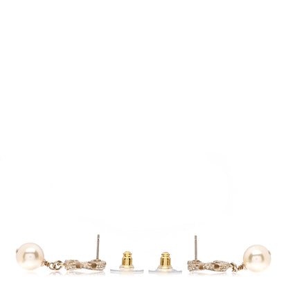 Chanel Crystal Pearl CC Drop Earrings Gold 3 of 4