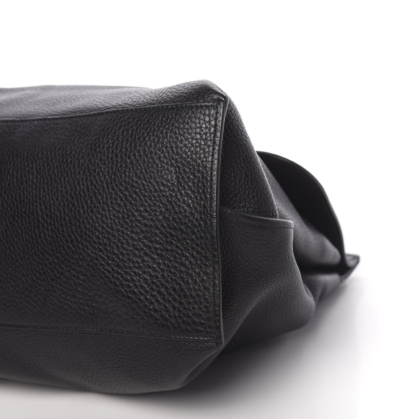 Pebbled Calfskin Large Bamboo Daily Top Handle Bag Black