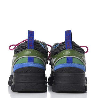 Gucci X SEGA Nylon Calfskin Suede Mens Flashtrek Sneakers 8.5 New Shamarock Bright Splash Vintage Green 4 of 11