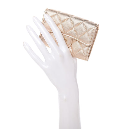 Chanel Metallic Lambskin Quilted Flap Card Holder Wallet Gold 2 of 9